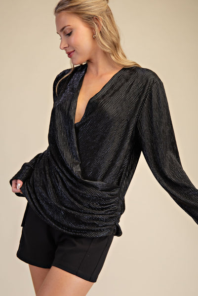GLITTER WRAP TOP - BLACK
