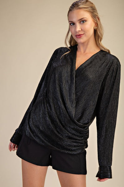 GLITTER WRAP TOP - BLACK