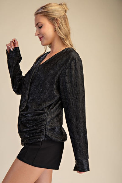 GLITTER WRAP TOP - BLACK