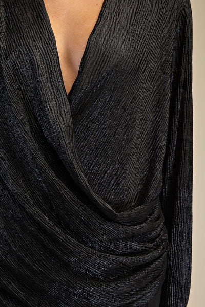 GLITTER WRAP TOP - BLACK