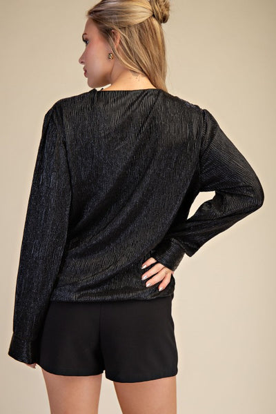 GLITTER WRAP TOP - BLACK