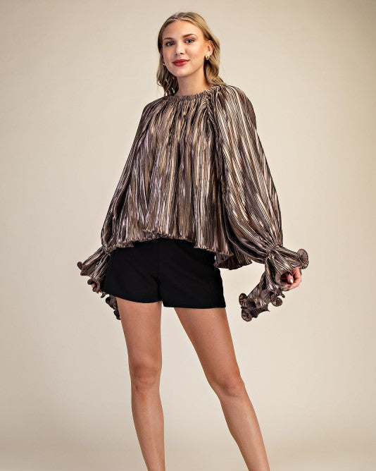 ALL ABOUT THE RUFFLES PLEATED TOP - MOCHA