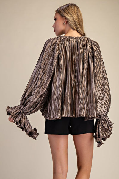 ALL ABOUT THE RUFFLES PLEATED TOP - MOCHA