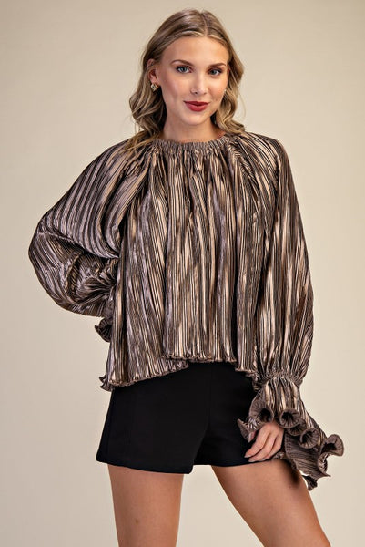 ALL ABOUT THE RUFFLES PLEATED TOP - MOCHA