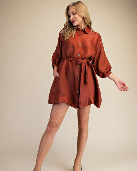 JAQUELINE SHIRT DRESS - RUST