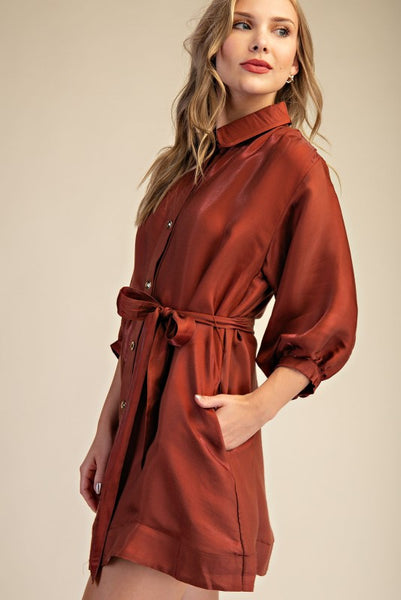 JAQUELINE SHIRT DRESS - RUST