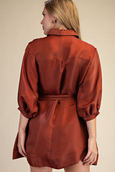 JAQUELINE SHIRT DRESS - RUST