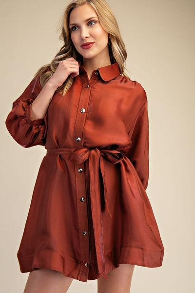 JAQUELINE SHIRT DRESS - RUST
