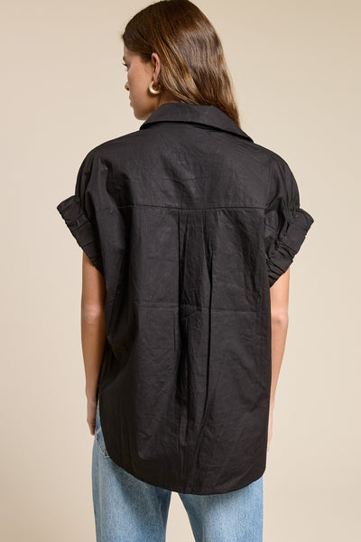 ISABELLE TOP SHORT SLEEVE POPLIN TOP WITH CRYSTALS - 2 COLORS - Salty Lime Boutique