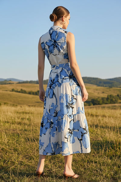 Printed Sleeveless Long Dress With Belt WD77099T - Salty Lime Boutique