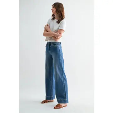 Mid Rise Wide Leg Trouser Hem Jean By Mica