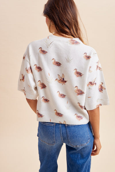 Mallard Print Loose Fit Soft Sweater Top