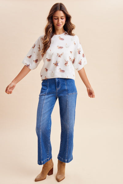 Mallard Print Loose Fit Soft Sweater Top