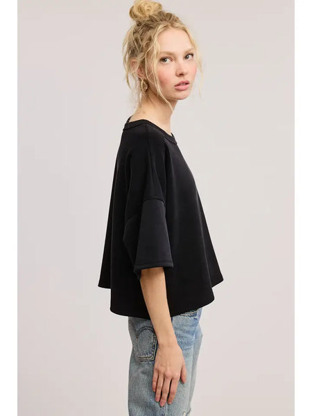 Round Neck Short Sleeve Top - Black - Salty Lime Boutique