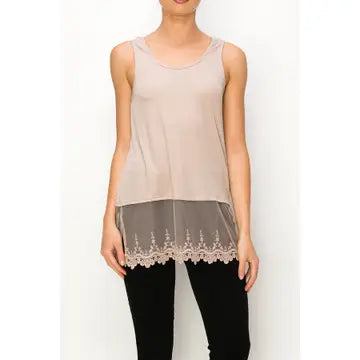 TANK TOP WITH LACE LAYER - 2 COLORS - REG/CURVY - Salty Lime Boutique