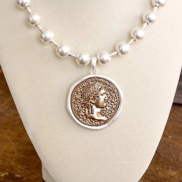 COIN CHUNKY BALL CHAIN STATEMENT NECKLACE- SILVER