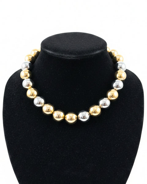 Shiny Metallic Chunky Bead Necklace - Two-Tone
