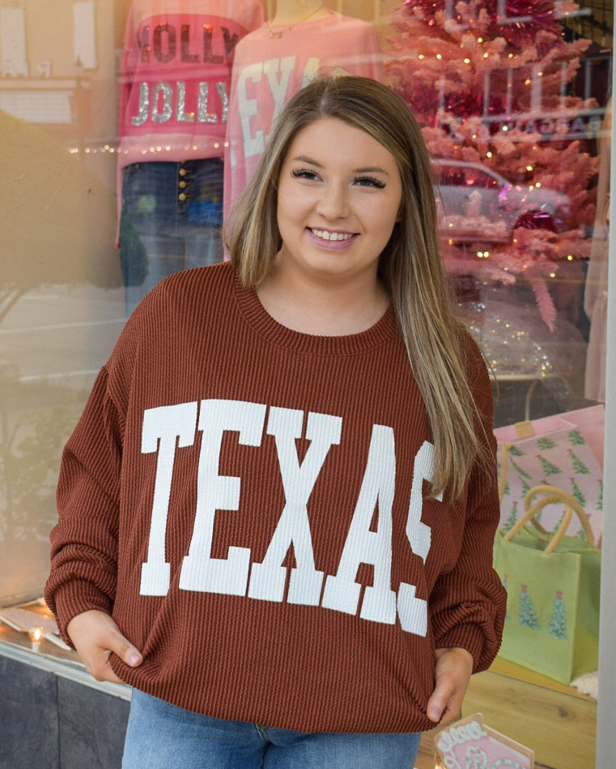 TEXAS RIB CORD SWEATSHIRT - BROWN