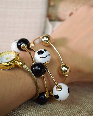 HALLOWEEN JACK SKELLINGTON BEAD STRETCHY BRACELETS - SET OF 3