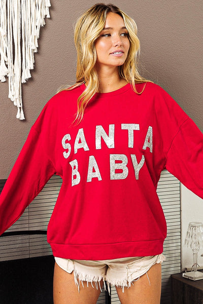 SANTA BABY CHRISTMAS SWEATSHIRT - RED