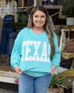 RESTOCK TEXAS RIB CORD SWEATSHIRT - AQUA