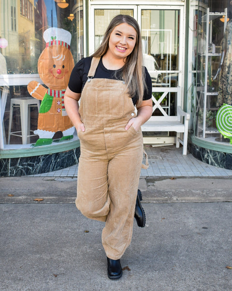 WASHED CORDUROY OVERALLS - TAUPE