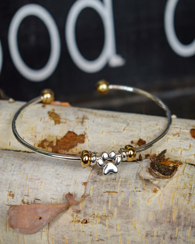 PAW PRINT CHARM CUFF BRACELET - SILVER