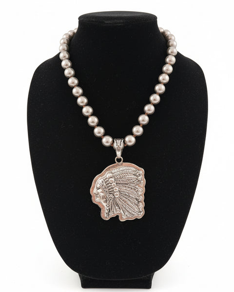INDIAN CHIEF CHUNKY NECKLACE - SILVER - Salty Lime Boutique