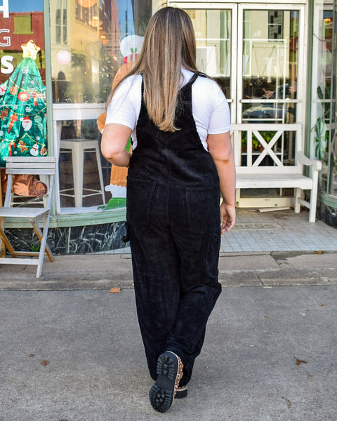 WASHED CORDUROY OVERALLS - BLACK