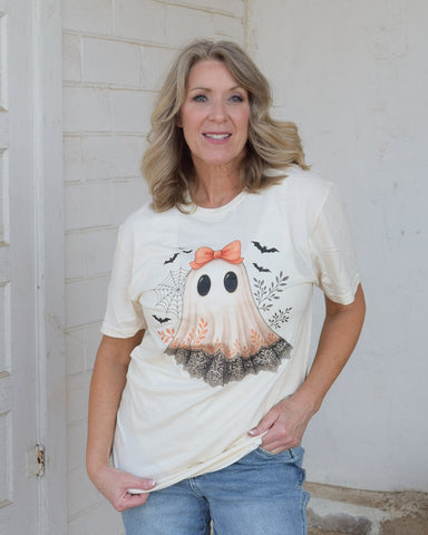 BLACK LACE GHOST GRAPHIC TEE- OATMEAL