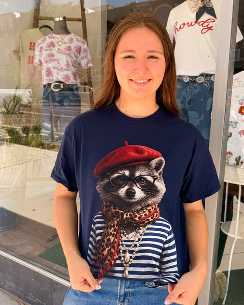 French Raccoon Graphic Tee - Navy - Reg/Curvy