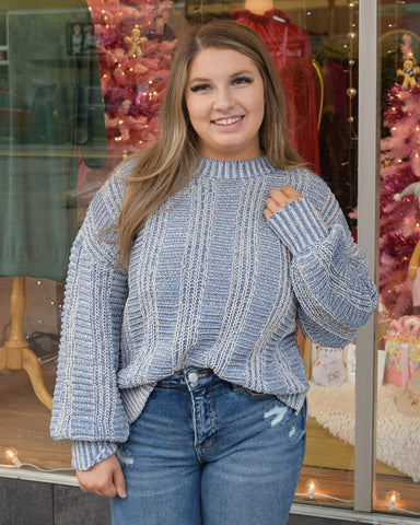 TWO TONE COZY SWEATER - DENIM