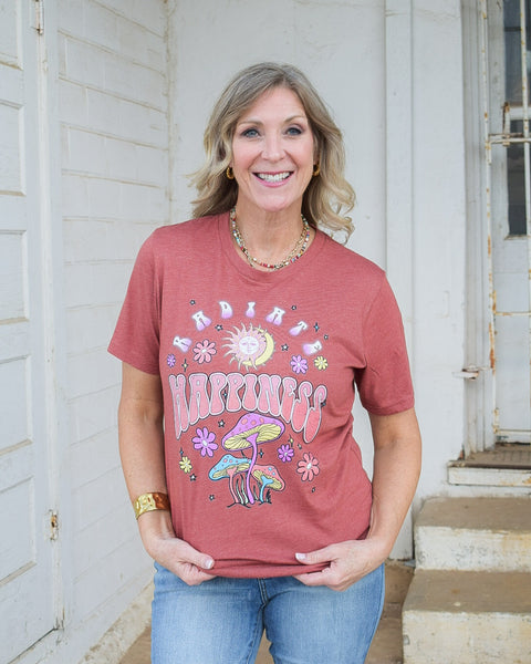 RADIATE HAPPINESS GRAPHIC TEE - HEATHERED CLAY - CURVY