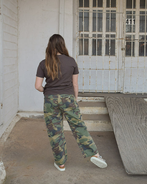 SLOUCHY CROP BARREL JEANS BY RISEN - CAMO - Salty Lime Boutique