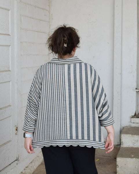 SCALLOPED BUTTON DOWN STRIPE SHIRT