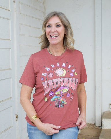 RADIATE HAPPINESS GRAPHIC TEE - HEATHERED CLAY - CURVY