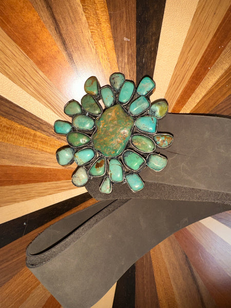 AUTHENTIC TURQUOISE BUCKLE AND LEATHER WESTERN DROP BELT - A RARE BIRD