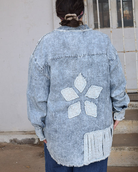 PATCHWORK OPEN CARDIGAN TOP BY A RARE BIRD - DENIM - Salty Lime Boutique