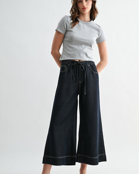 HR WIDE LEG JOGGER BY MICA - DARK WASH - Salty Lime Boutique