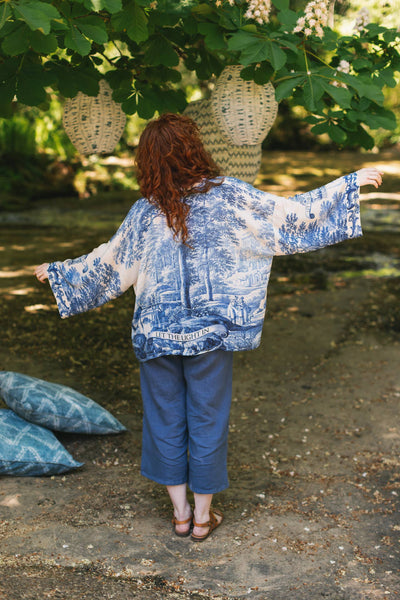LET THE LIGHT IN DUSTER CROPPED KIMONO - BLUE - ONE SIZE - Salty Lime Boutique