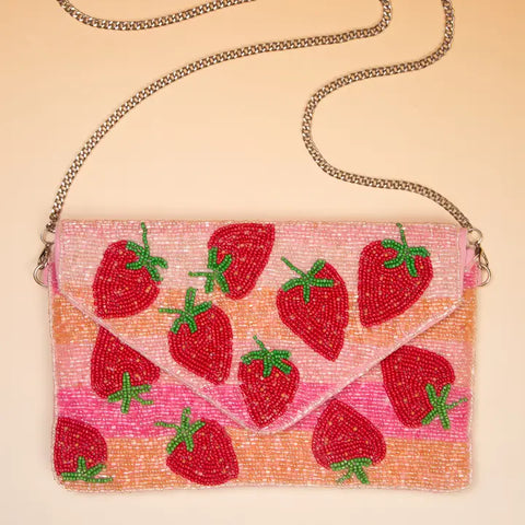 HANDMADE SEED BEAD STRAWBERRY CLUTCH