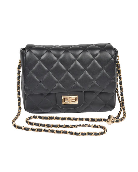Quilted Faux Leather Flap Bag: Black - Salty Lime Boutique
