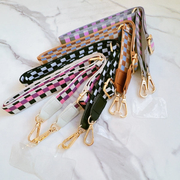 CHEKCERED CROSSBODY PHONE LANYARD/PURSE STRAP - 4 COLORS