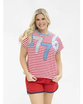 1776 On A Short Sleeve Stripe Top - White - Salty Lime Boutique