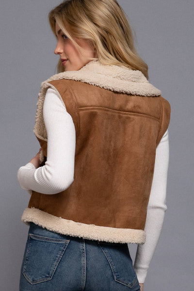 FAUX SUEDE INNER FUR VEST - CARMEL - REG/CURVY