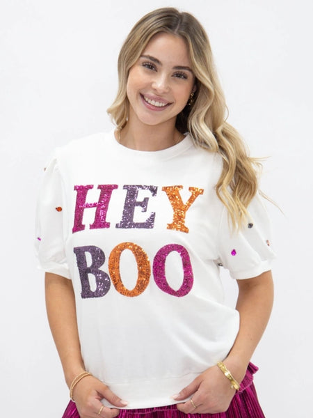 Hey Boo Short Sleeve Bling Top - White