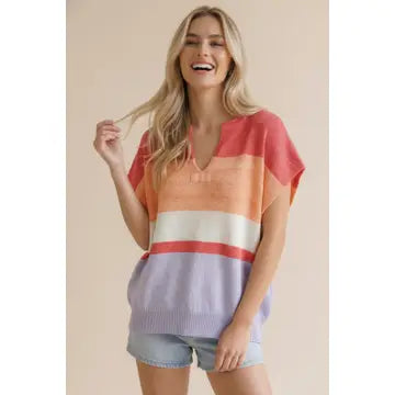Multi Stripe Dolman Sweater Knit Top - Salty Lime Boutique
