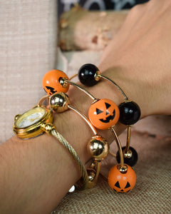 HALLOWEEN JACK-O-LANTERN BEAD STRETCHY BRACELETS - SET OF 3