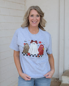 LEOPARD GHOSTIES GRAPHIC TEE- HEATHERED GREY