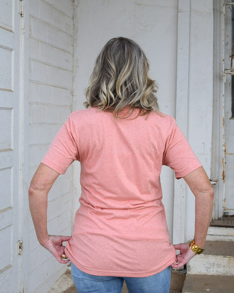 GIVE THANKS GRAPHIC TEE - HEATHERED PEACH CURVY